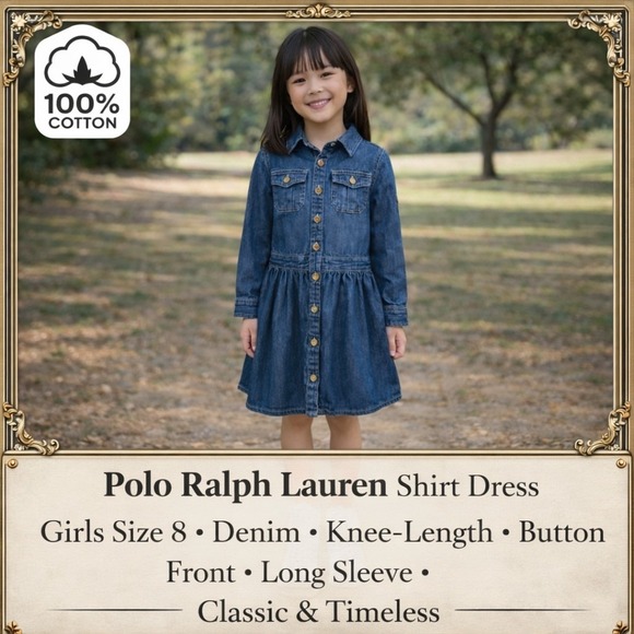 Polo Ralph Lauren Other - Polo Ralph Lauren Shirt Dress Girls Size 8 Blue Excellent Denim Button Front